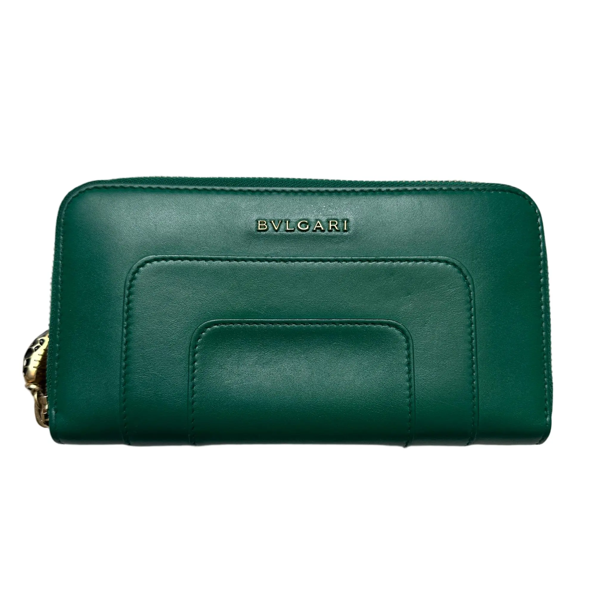 Pre-owned Bvlgari Calfskin Zip Around Wallet Serpenti Forever Jade Green Long 97752155