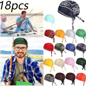 18Pcs Do Rag Skull Cap Motorcycle Paisley Pattern Balaclavas Biker Head Wraps Quick-Drying Hats, Sweat Wicking Beanie for Men and Women