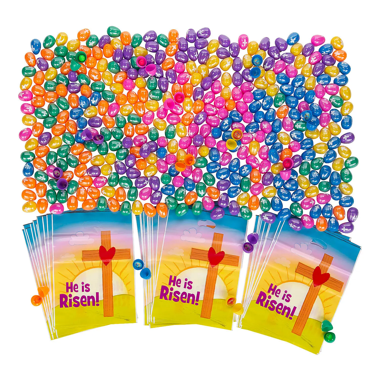 50-Kid Religious Plastic Easter Egg Hunt Kit with Toy Fillers, Party Favors & Religious Gift - 550 Pieces (Festive Party Supplies)
