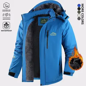 Men's outdoor casual hooded jacket, wool lined windproof and warm soft shell multi pocket jacket, adjustable hook and loop cuffs and detachable hood, suitable for autumn and winter skiing, hiking, and mountaineering travelRAIMENTRY