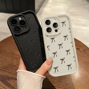 2026 New Cute Black Bowknot Pattern TPU Phone Case for iPhone 17 16 15 14 Pro Max 13 12 11 XR XS PlusAir Shockproof Full Camera Protection Durable slim Silicone Cover