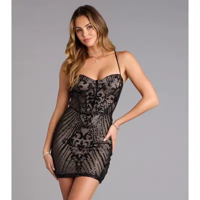 hartley lace up sequin mesh bodycon mini dress Hartley Lace-Up Sequin Mesh Bodycon Mini Dress