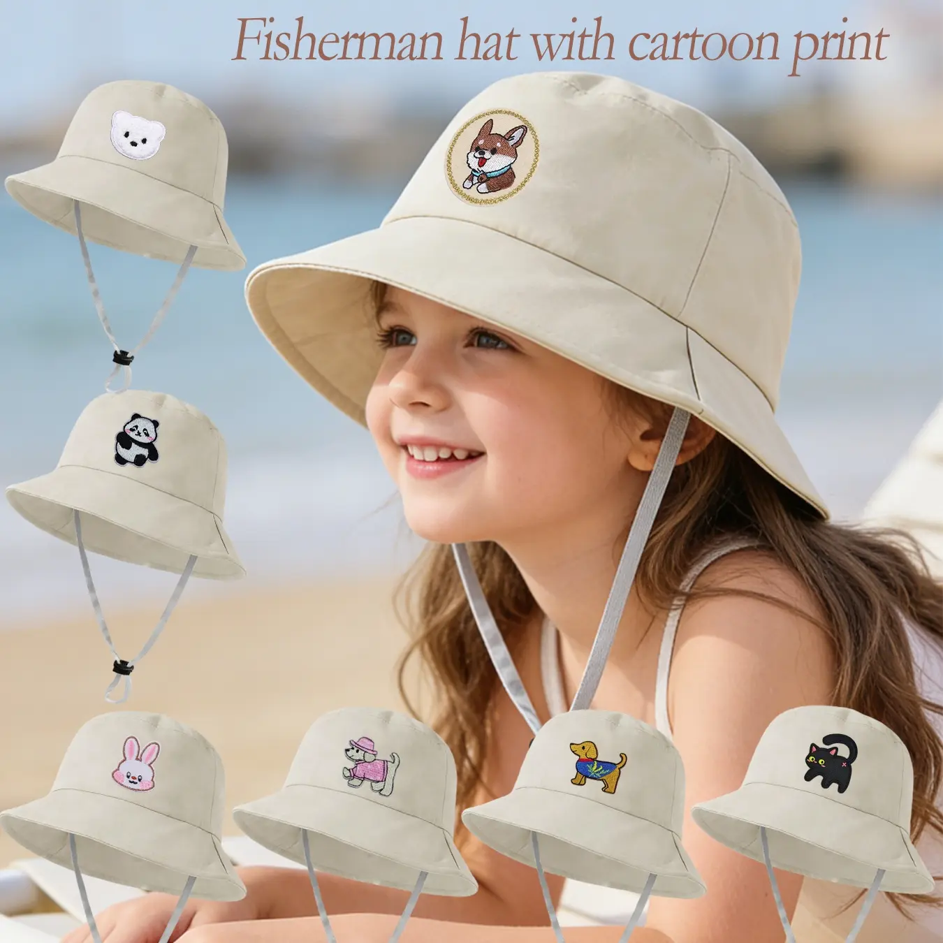 1 Piece Kids Adjustable Cute Cartoon Pattern Bucket Hat Casual Outdoor,Perfect for Vacation and Summer Camp Outdoor Activities(2-4Y)