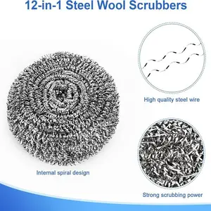 20 Pieces Non-Shedding Steel Wool Balls for Kitchen Cleaning - Durable Iron Wire Scrubbing Sponges Pack for Tough Stains & Grease Removal Cleanliness