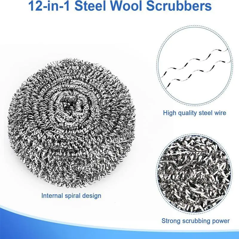 20 Pieces Non-Shedding Steel Wool Balls for Kitchen Cleaning - Durable Iron Wire Scrubbing Sponges Pack for Tough Stains & Grease Removal Cleanliness