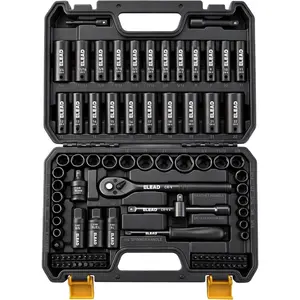 96-Piece 3/8"-Drive Impact Tools Kit - SAE (5/16-3/4 in), Metric (8-22 mm) Standard & Deep Components, Ratchet Handle, Bit Set, Universal Joint, Extension Bar, Adapters, Spark Plug Attachments for Cycling Mechanics