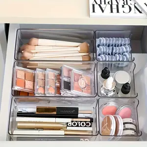 6-piece plastic storage box set - stackable drawer and desktop organizer separated, no assembly required, free combination modular system, suitable for cosmetics, office, kitchen, bathroom, wardrobe - transparent drawer organizer box