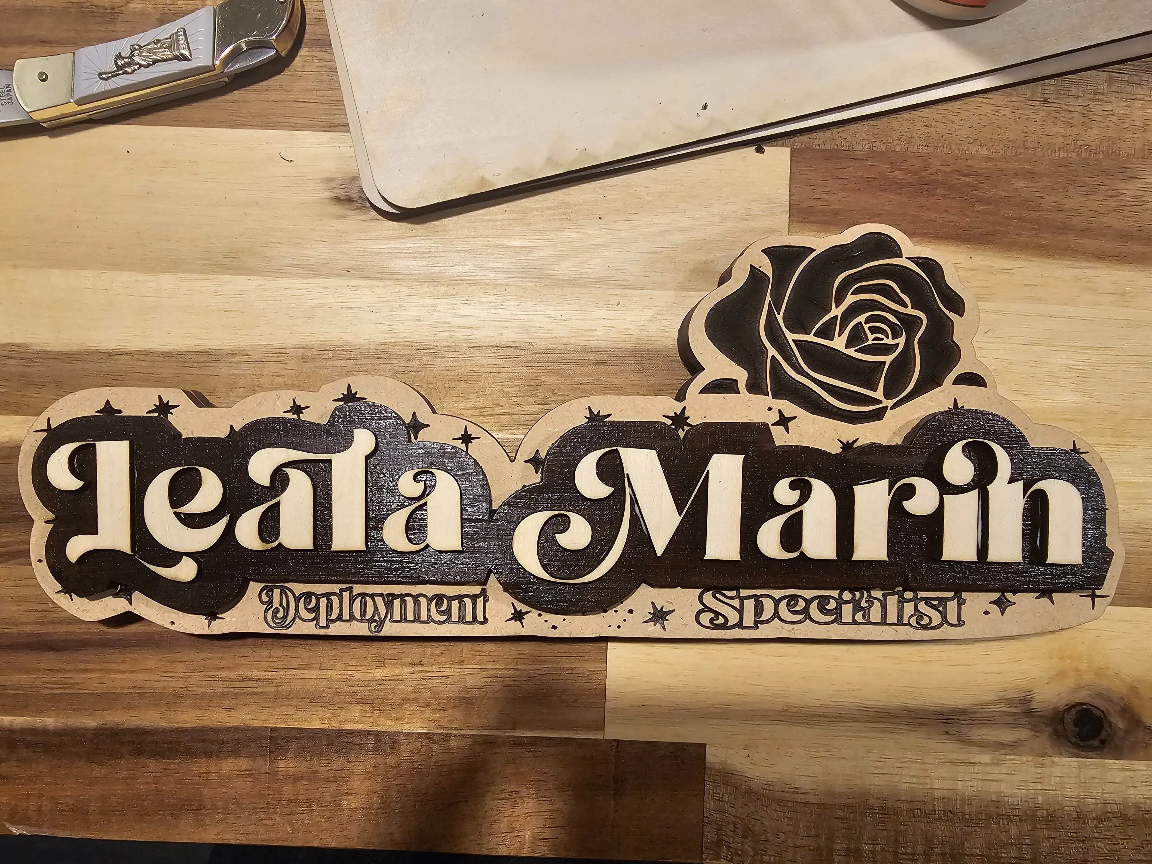 Stellalaser Custom 3-Layer Nameplate Personalized Wood Sign for Office Desk or Home