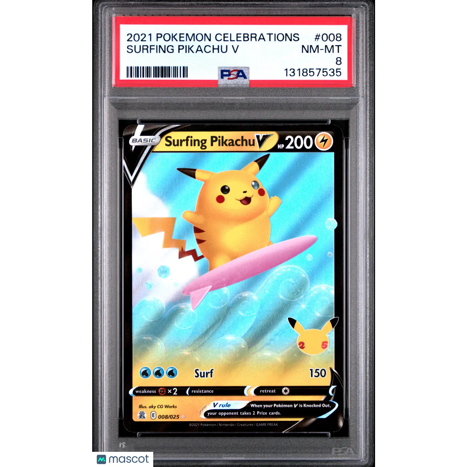2021 POKEMON CELEBRATIONS #008 SURFING PIKACHU V PSA 8