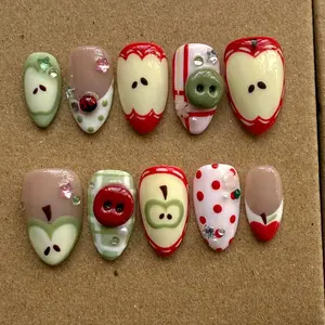 Custom Apple Press On Nails | Hand-Painted Ladybug Button Design
