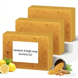 3PCS Lemon Turmeric Kojic Acid Soap Bar | Dark Spot Remover Brightening Cleanser for Face & Body | Radiant Facial Skincare Body Wash