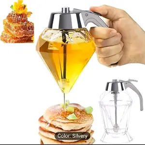 No Drip Honey Dispenser Diamond Glass Syrup Pourer Kitchen Gadget Silvery Color for Easy Pouring Clean Effortless Flow