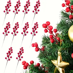 18/36pcs 7 "artificial red holly fruit stems, used for Christmas tree decoration-very suitable for holiday home and party decoration, without batteries.