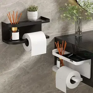 Wall-Mounted Paper Towel Holder & Tissue Holder & Perfume Organizer, Multi-Functional Kitchen & Bathroom Storage, Self-Stick Installation