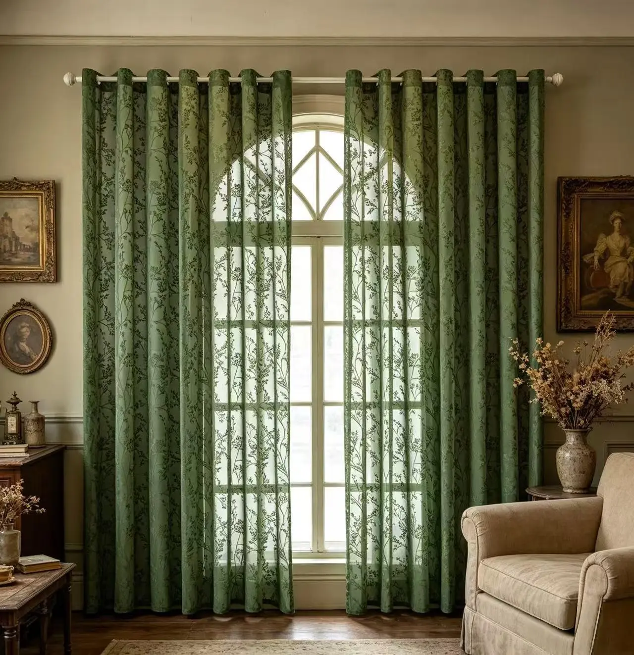 2Panels country retro jacquard transparent curtains, grommet hanging, country style light-transmitting curtains, suitable for living room, bedroom, balcony, kitchen, office, curtain decoration, etc.