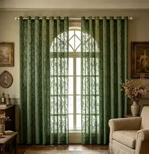 2Panels country retro jacquard transparent curtains, grommet hanging, country style light-transmitting curtains, suitable for living room, bedroom, balcony, kitchen, office, curtain decoration, etc.