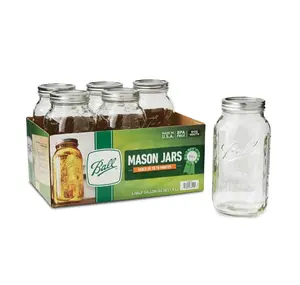 Ball Glass Mason Jar W/Lid & Band, Wide Mouth, 64 Ounces, 6 Count Canister Bottles
