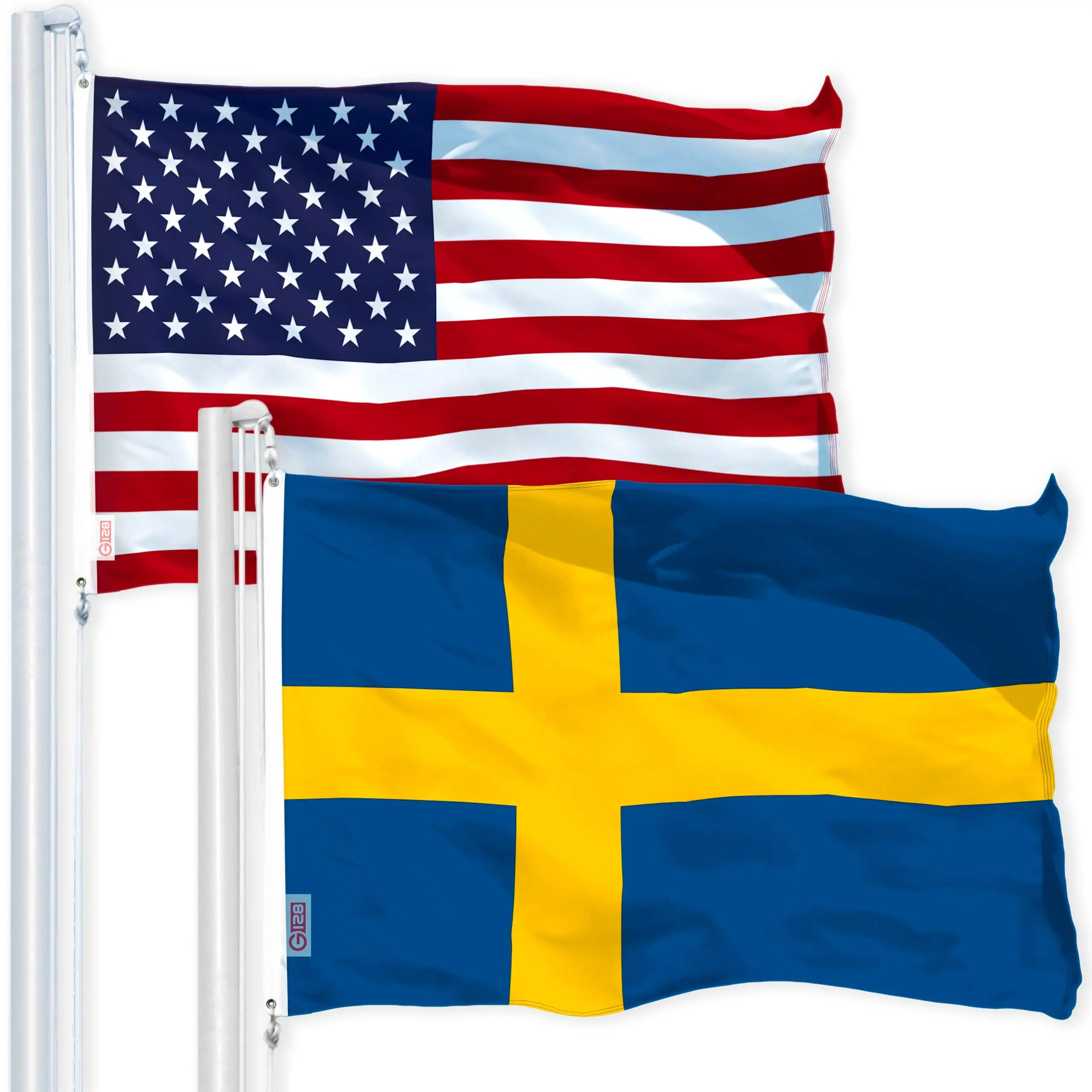 G128 Combo Pack: USA  3x5 Ft 150D Printed Stars & Sweden (Swedish) Flag 3x5 Ft 150D Printed