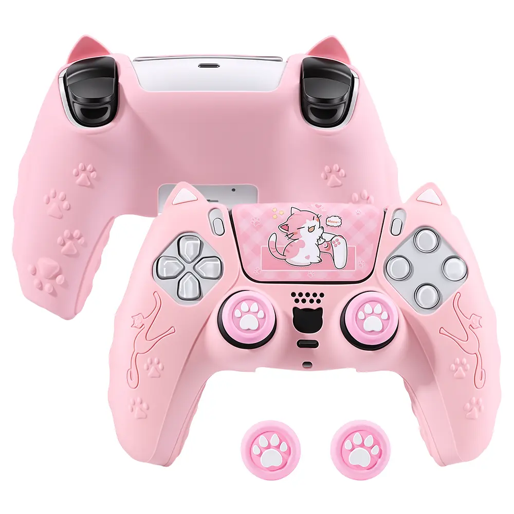 PS5 DualSense Wireless Controller Silicone Protective Skin & Thumbstick Caps, Anti-Scratch Soft Rubber Cover with Sticker Set, Snug-Fitting Gaming Accessories (caps + skin, fits snugly)
