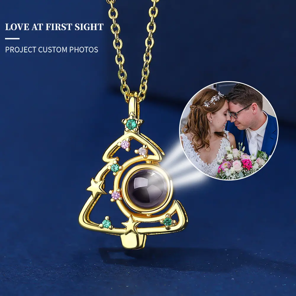 L&M Photo Customized Necklace HD Color Photo Projection Colored Diamond Christmas Tree Niche Minimalist Versatile Gifts for Women Christmas Gifts for GF Gifts for Girlfriend Mom Gifts,custom gift necklace ad