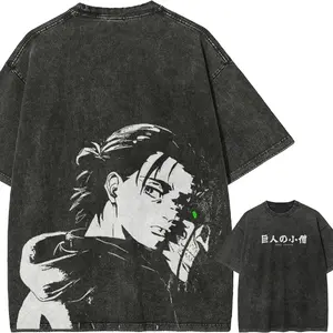 Eren Yeager T Shirt Attack on 2026 Titan Men Acid Wash Eren Founding Titan Anime Streetwear Shingeki No Kyojin Graphic Tee