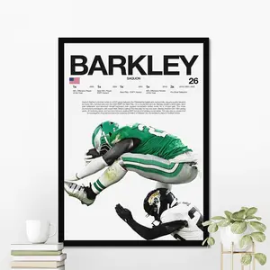 Saquon Barkley Hurdle Hardline Series Poster, Saquon Barkley Signature Poster, Philadelphia Football Wall Art For Fans, Sport Gift For Men [UNFRAMED - PRINT ONLY]