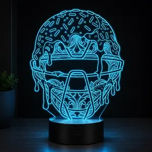 Football Helmet Donut Drip Themed Acrylic Night Light - Neon Glow Wireframe Decor for Sports Fans, Bedrooms, Desks, Game Rooms & Modern Living Spaces