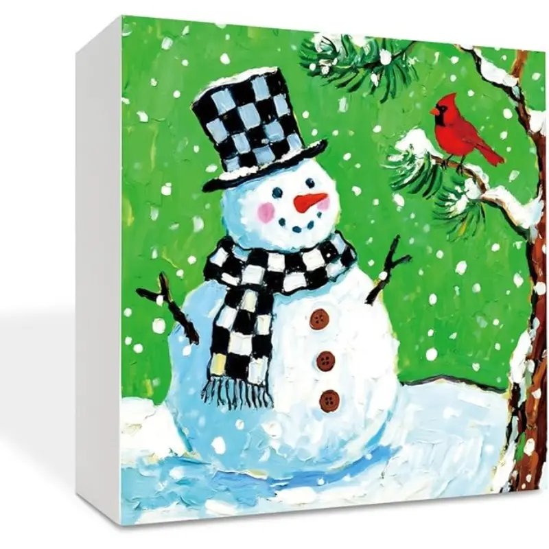 Christmas Decor Sign Snowman Red Cardinal Bird Sign Living Room & Bedroom Holiday Decoration Christmas Wooden Tabletop Signs Wood Decoration for Wall Shelf Fireplace Festive New Year Gift 5x5 Inch