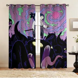 Anime Ninja Samurai Blackout Curtains 2 Panels Set, Cartoon Monster Print Room Darkening Window Drapes for Bedroom, Living Room & Anime Fan Room, Perfect Gift for Teens & Anime Lovers