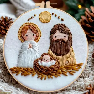 Christmas Nativity Embroidery Kit with English Stitch Guide DIY Needlework Craft Set for Holiday Home Decor Handmade Art Project
