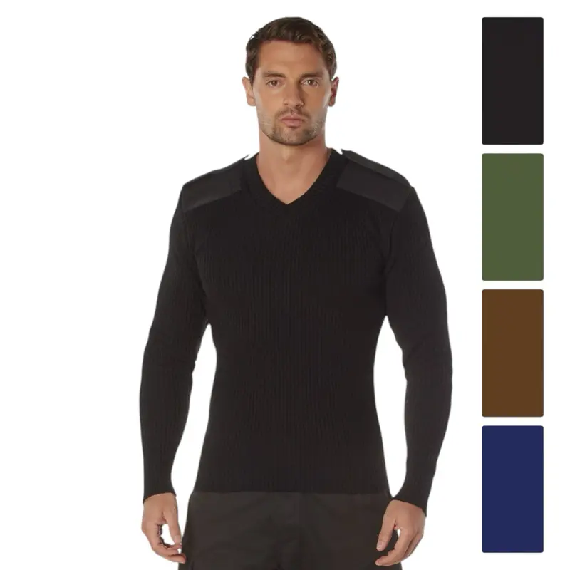 ROTHCO Men's Commando Sweater, G.I. Style V-Neck Acrylic Knitwear with Reinforced Patches, Menswear Workwear for Cold Weather, Preppy, Biker, Classic, Foldable, Fabric, Outdoors, Basics, Fitted, Pull-On, Athletic