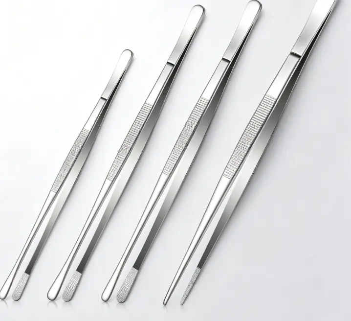4‑Pack Black Long Precision Tweezer Set, Steel Multi‑Purpose Tweezers for Kitchen Cooking, BBQ, Seafood Handling & Small Repair Work