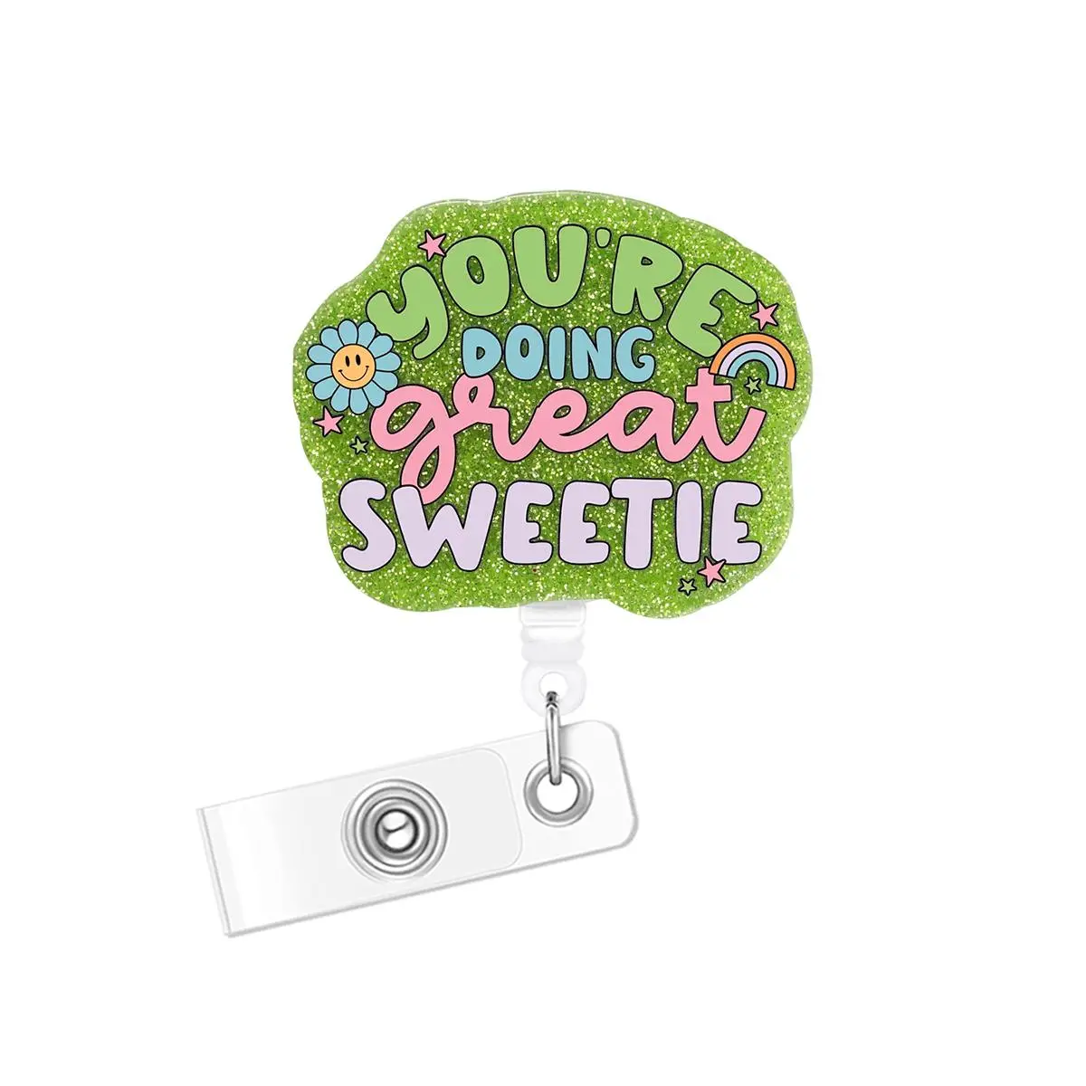 Acrylic Glitter Retractable Badge Reel, 1 Count/3 Counts Belt Clip Retractable Name Badge Holder Nursing Badge Reel Medical Badge Reel for Nurse Doctor Student Worker Volunteer, Badge Reels Retractable