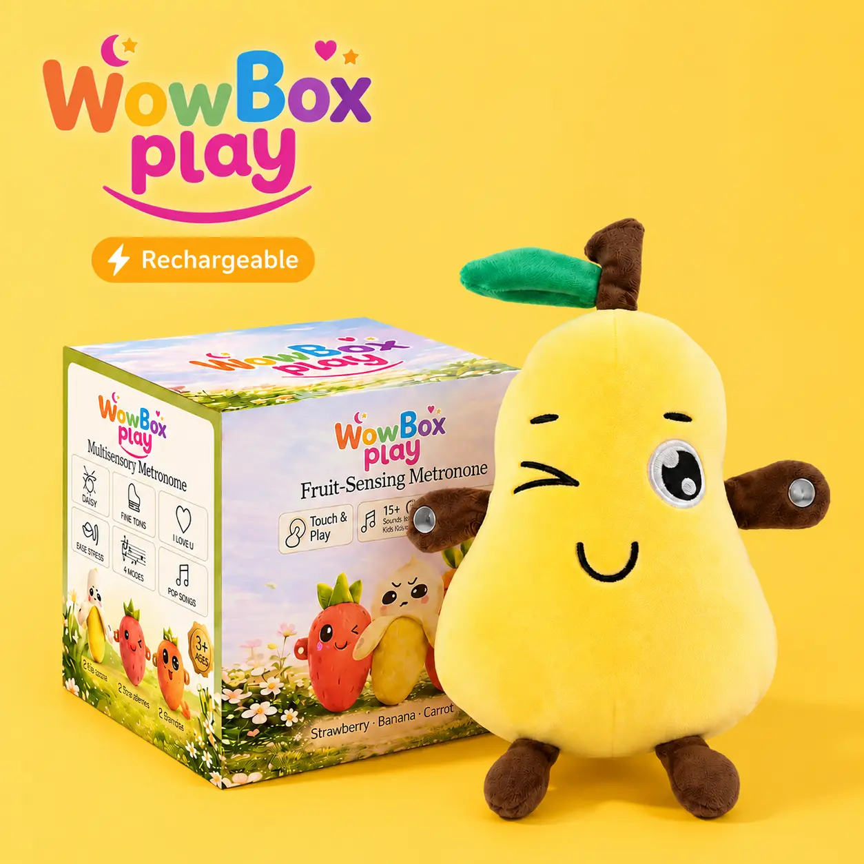 Banana Beat Fruit-Themed Plush Toy Set - USB Rechargeable Battery, Motion Sensor Music, Lights + Dance, Interactive Toy, Group Play Ready, Party Game Ready, Boxed Collectible for Kids, Easter Basket Gift