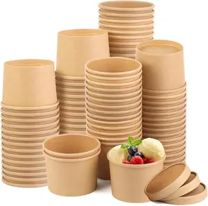 PossShop808 Giwrmu 50 Pack 12 Oz Paper Soup Cups with Lids Reusable Eco-Friendly Kraft Paper Bowls for Dessert Yogurt Ice Cream Stackable Sturdy Containers
