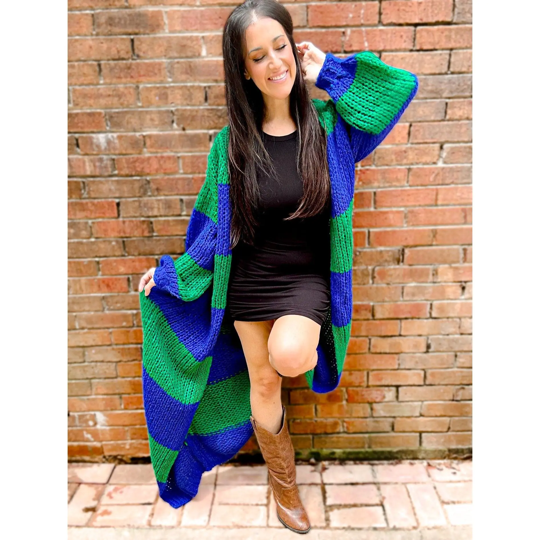 Oversized Chunky Striped Balloon Sleeve Cardigan