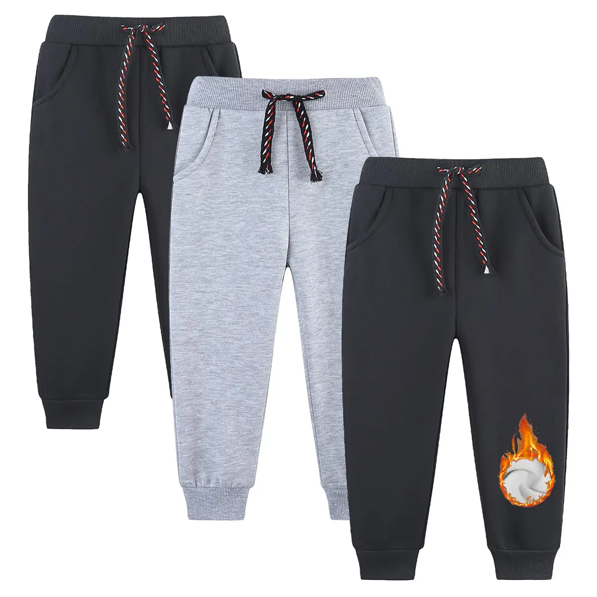 Bumeex Kids Toddler Boys Pants Clothes 3 Pack Pull On Fleece Jogger Sweatpants Black/Grey 3t