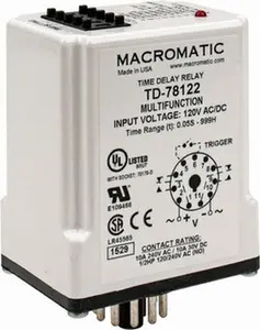 Macromatic 11 Pin, 999 hr Delay, Multiple Range DPDT Time Delay Relay 10 Contact Amp, 120 VAC/VDC, Pushbutton Thumbwheel TD-78122