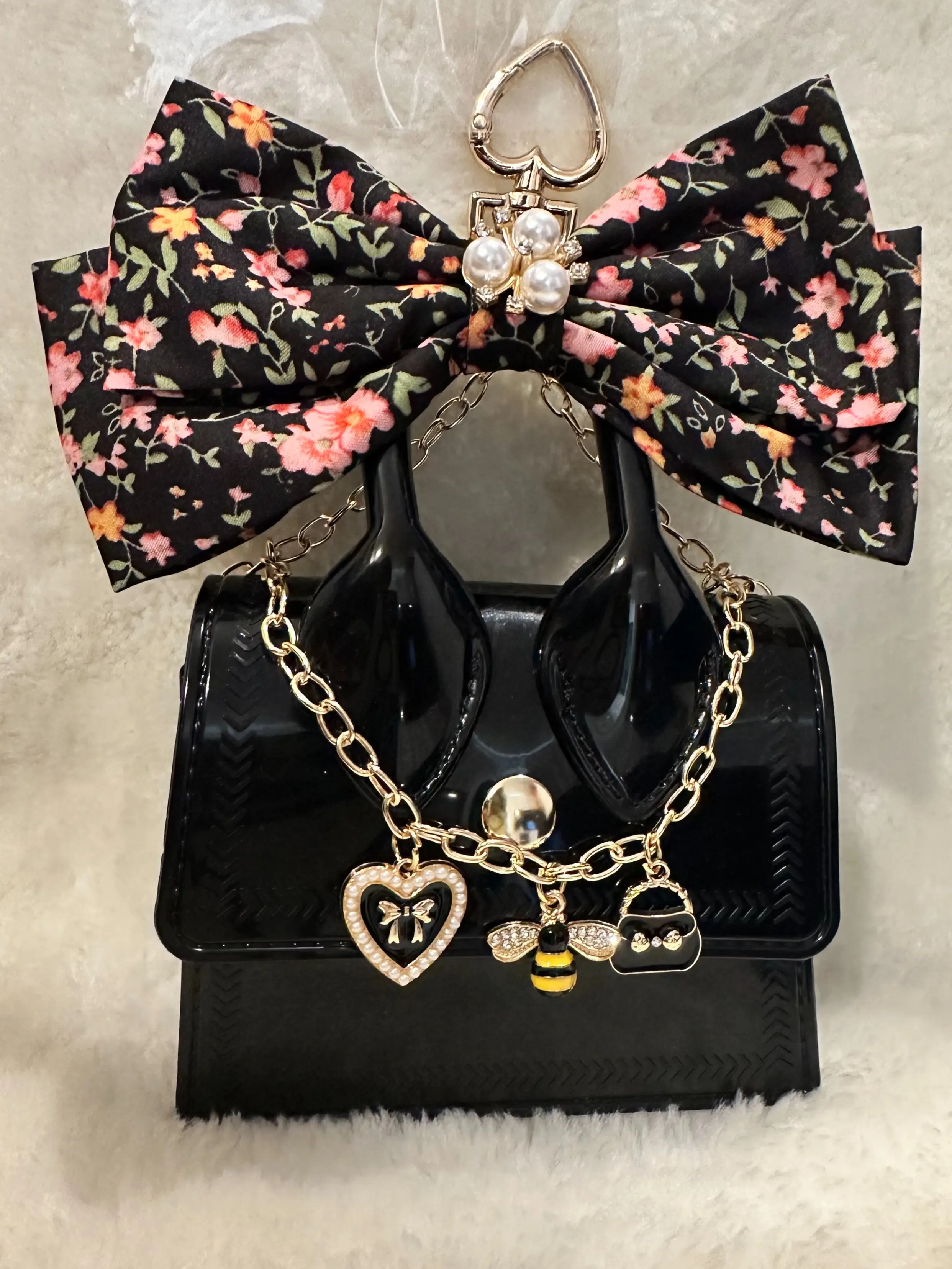 Small purse key chain with bow and charms