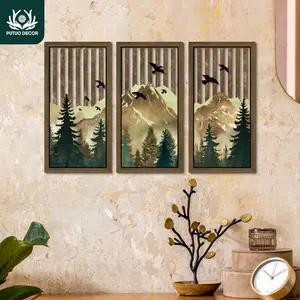 Boho Style Mountains & Birds Pattern Wooden Painting Decoration, 3 Counts/set Wall Art Decor for Home Farmhouse Living Room Bedroom Office Studio Cafe Coffee Shop, Ornaments