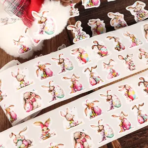 JAIIMAN 520pcs/roll Quirky Easter Bunny Special-shaped Sticker Roll, Whimsical Rabbit Decoration Decal, for Easter Gift Tags, DIY Projects and Holiday Gifts, Easter Party Decorative, Scrapbooking Supplies, Envelope Embellishments, Laptop
