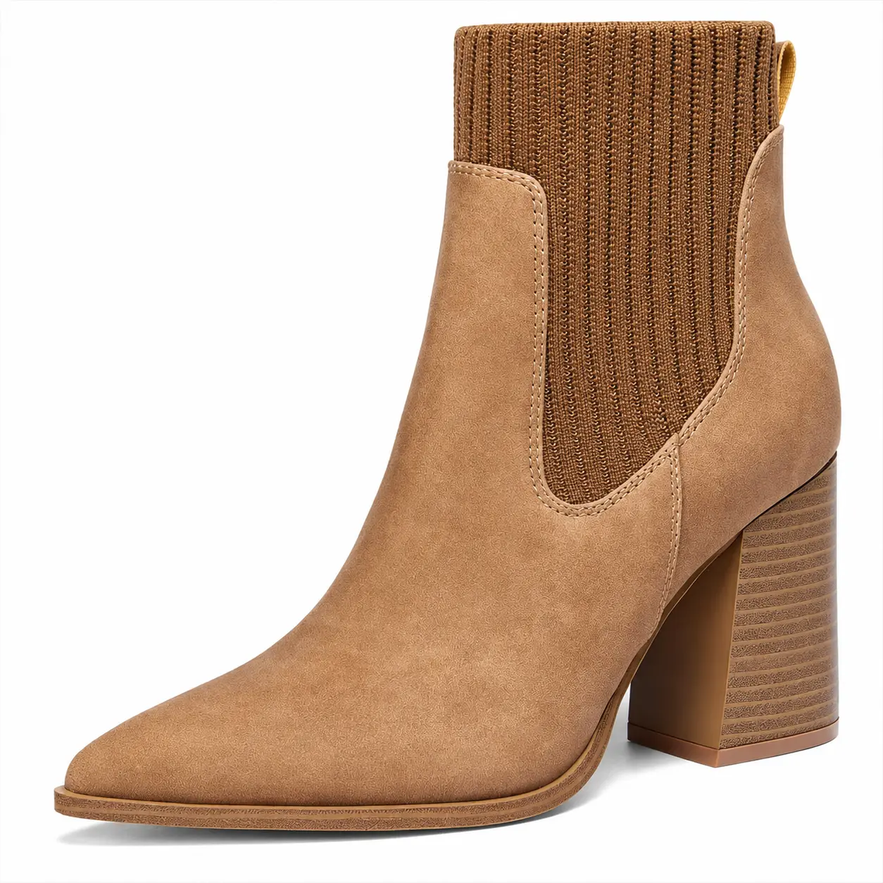 Coutgo Women's Ankle Boots Sock Booties Pointed Toe Chunky Stacked High Heel Knit Chelsea Winter Dress Booties Shoe Rubber Sole Comfortable Walking Shoes tiktokshopbacktoschool