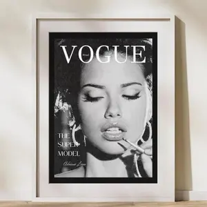 Aesthetic Vogue MagazineCover Adriana Lima Glam SuperModel Inspired Poster Black&White Poster (UNFRAMED)
