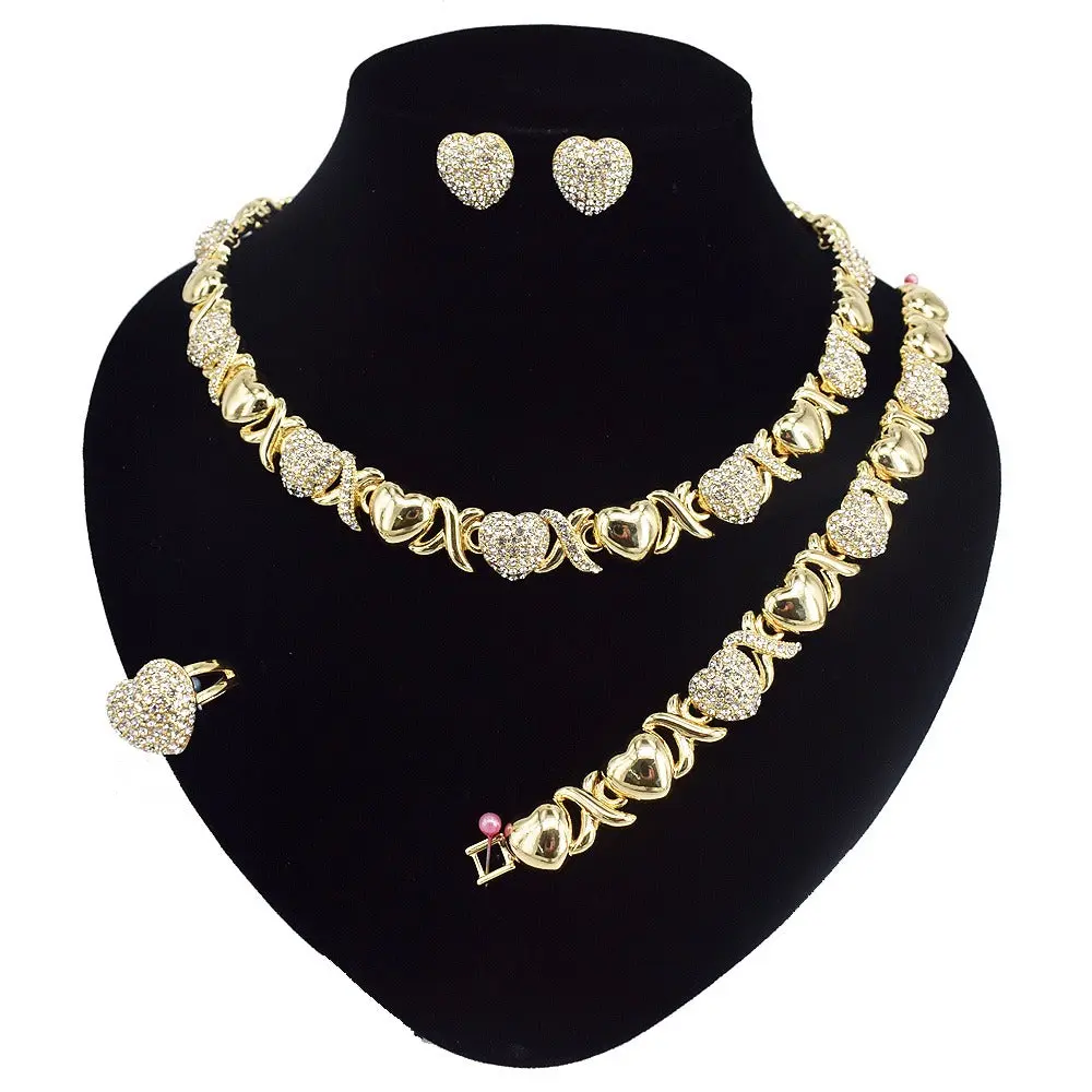 Simple Casual HUGS & KISSES xo #72 Gold-Plated Earrings Set, Fashion Costume Jewelry Set with Matching Bracelet, Matching Jewelry Set