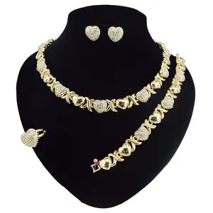 Simple Casual HUGS & KISSES xo #72 Gold-Plated Earrings Set, Fashion Costume Jewelry Set with Matching Bracelet, Matching Jewelry Set