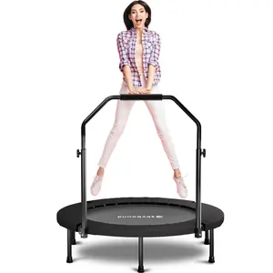 600 LBS Tested Foldable Mini Trampoline, 40'' Fitness Rebounder with Metal Springs, Adjustable U-Bar Handle, Stable Quiet Indoor Exercise for Adult ai  bunny  trampoline garden workout