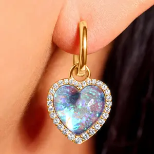 Sterling Silver Ocean Blue Heart Earring Traced with CZs, Made in Italy