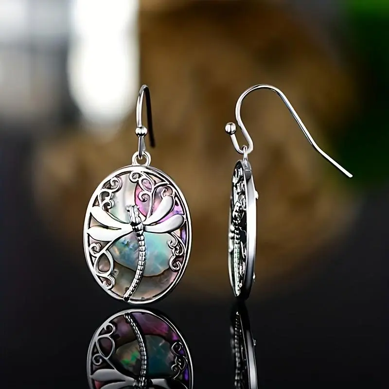 1 Pair/Delicate Ethnic Abalone S Dragonfly Earrings Fashionable Women's Jewelry Gift