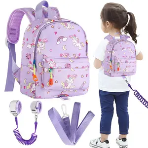 Toddler Backpack Leash with Anti Lost Wrist Link Cute Mini Child Walking Harnesses Keep Kids Close Back Pack Rope Tether Rein for Baby Boys Purple Unicorn