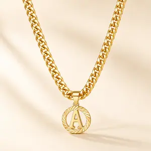 ZEMOREOD Gold Initial Necklace,14K Gold Plated Round Letter Pendant Hollow Capital Monogram 5mm Cuban Chain Necklace Alhpabets from A-Z Dainty Jewelry for Women Men Mothers Day Gift Ideas,summeroutfits,vacationoutfits